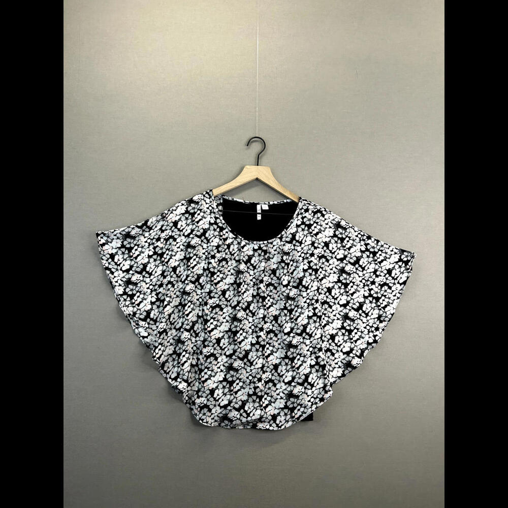 Elle Womens White Blouse Floral Long Sleeve Scoop Neck Size XS